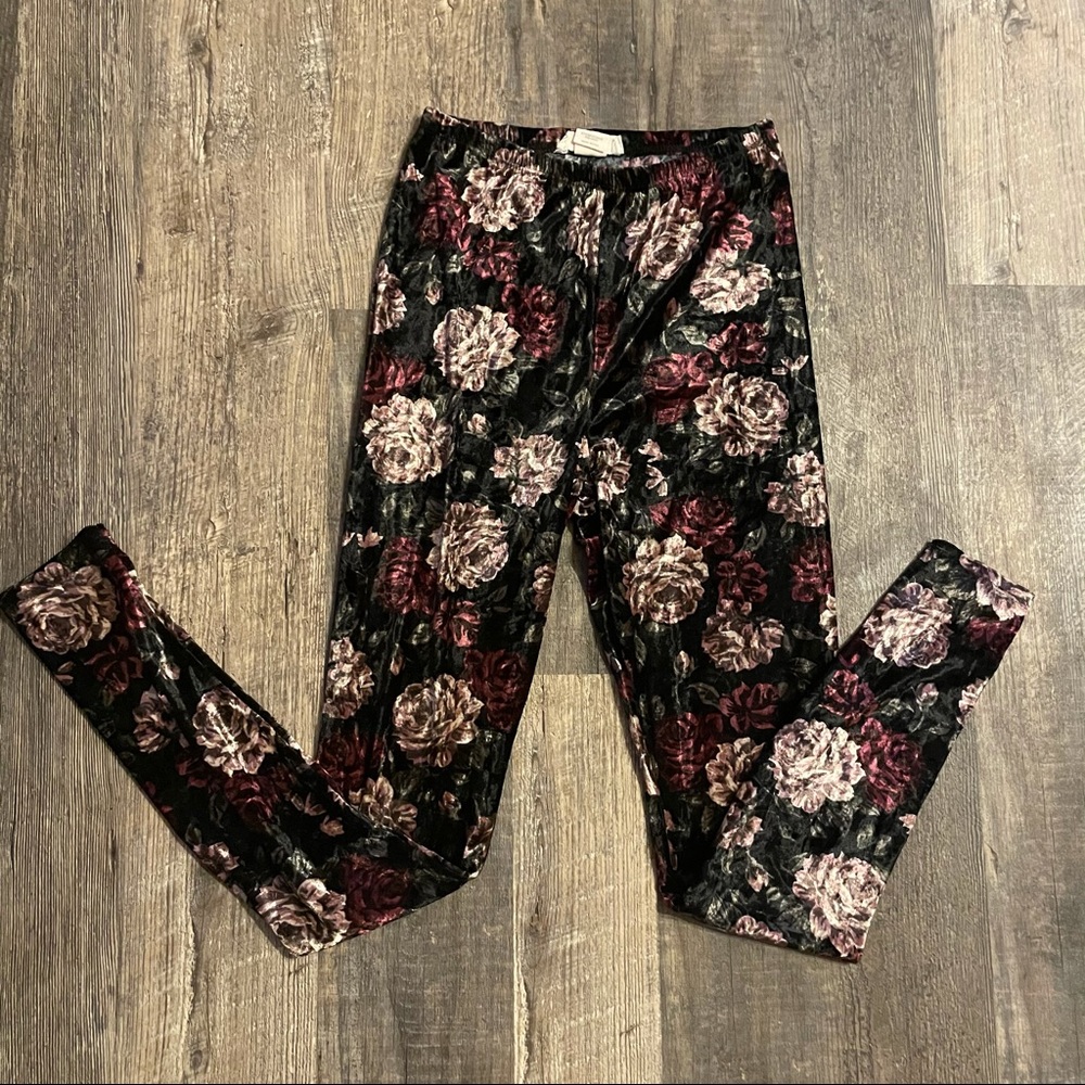 No Comment floral print velvet leggings